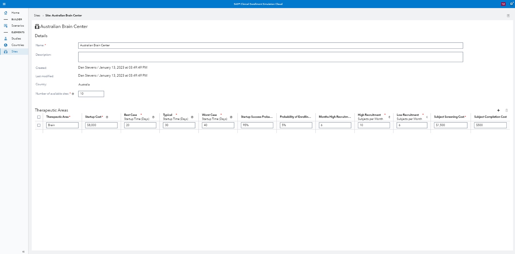 SAS Clinical Enrollment Simulation showing developing realistic enrollment estimates screenshot
