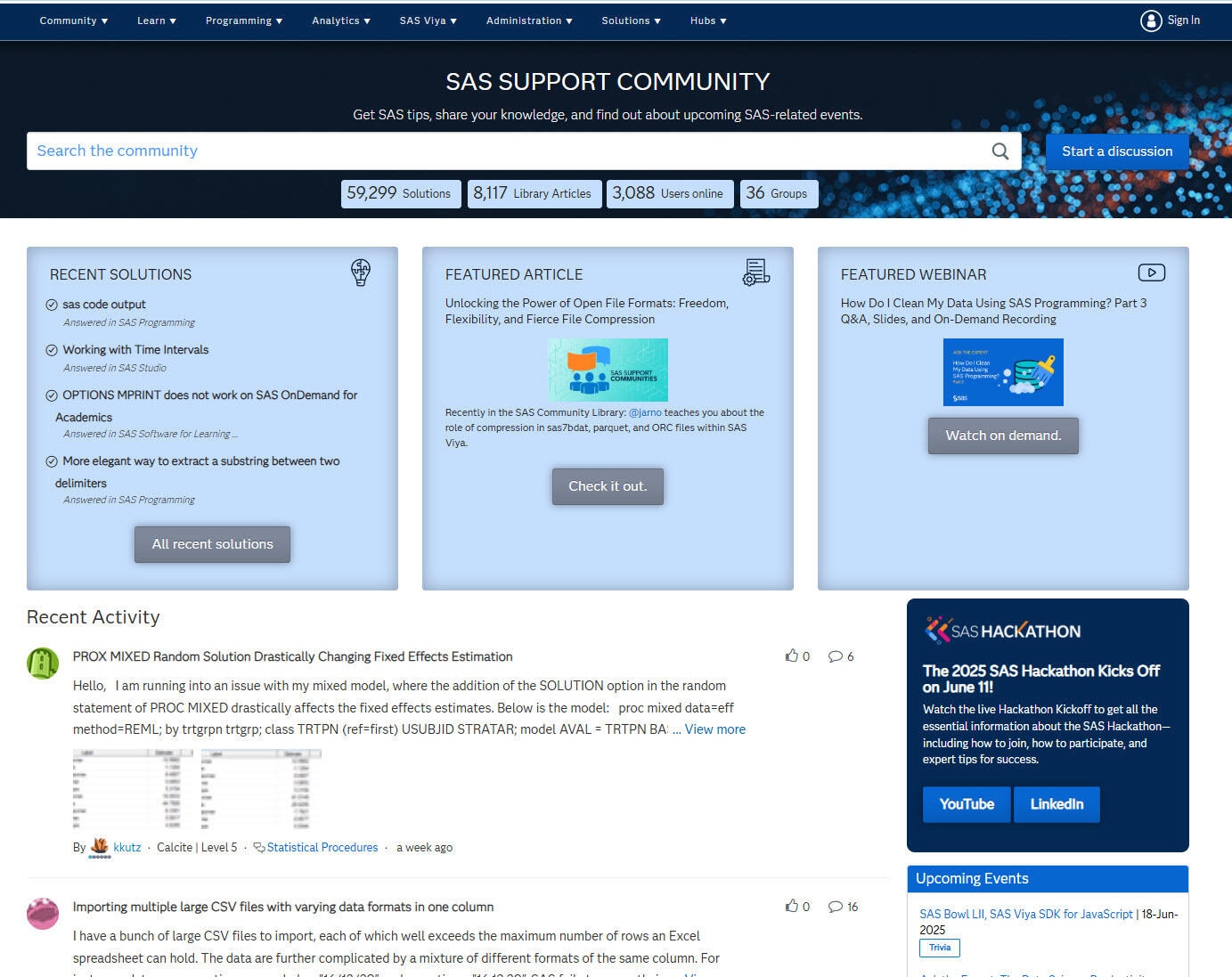 Screenshot of SAS Analytics U online community
