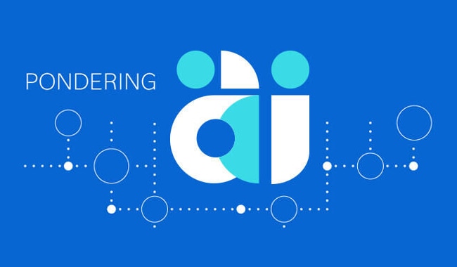 Pondering AI logo on blue background