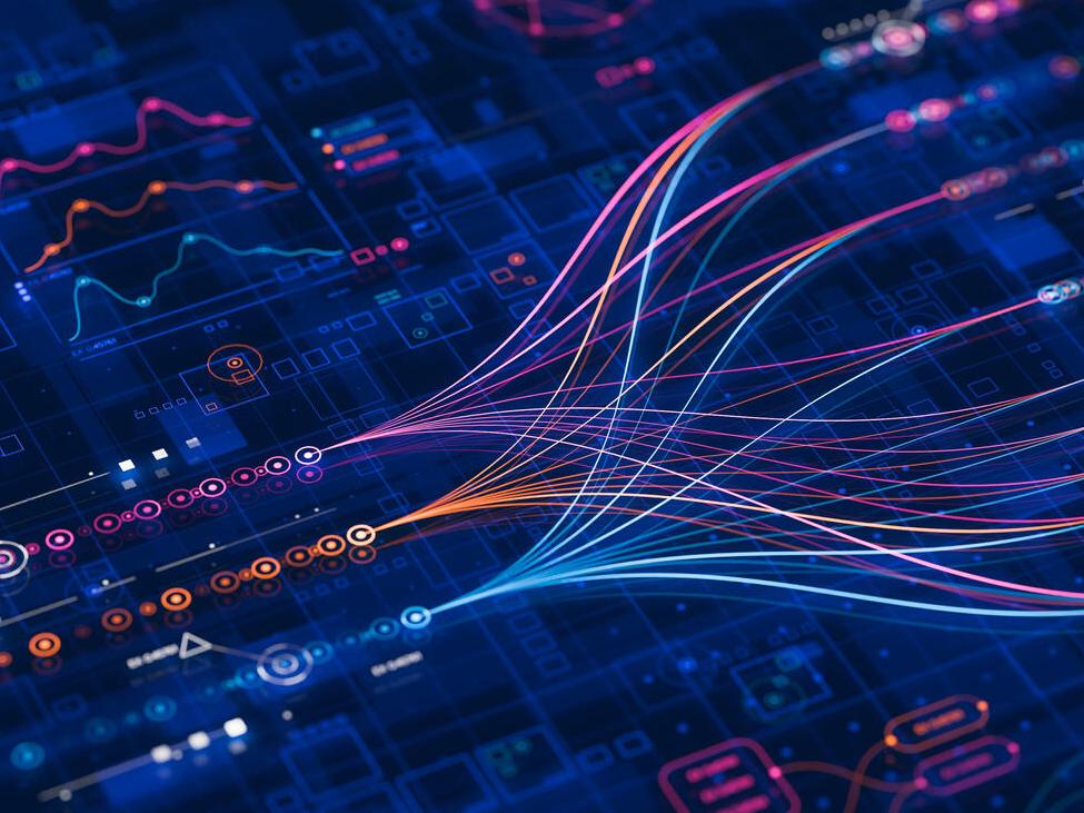 Connecting lines representing an AI neural network