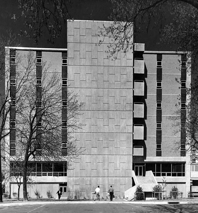 Black and white Cox Hall at NC State