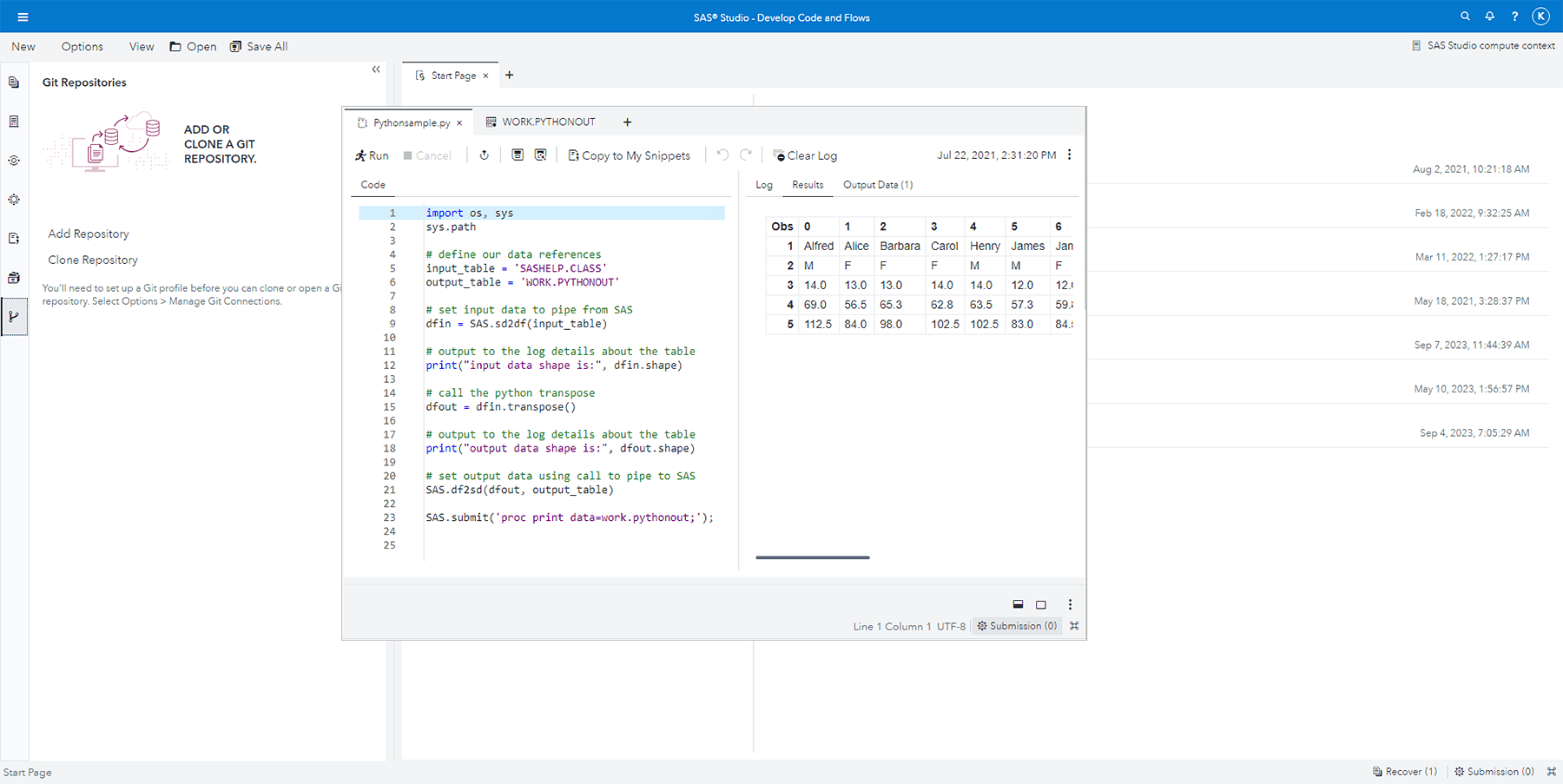 SAS Data Management showing data preparation with open source