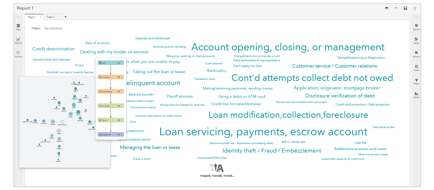 Screenshot of SAS Visual Text Analytics with highlights